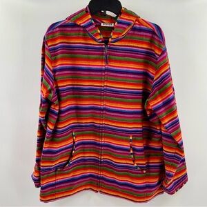 Chico's Design Vintage 100% Cotton Rainbow Striped Zip Pockets Hoodie Jacket
